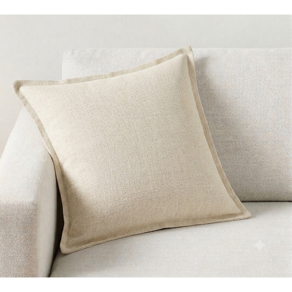 Pottery Barn Pillow Cover 100% Linen Cream 20x20 Flange Edge Zipper